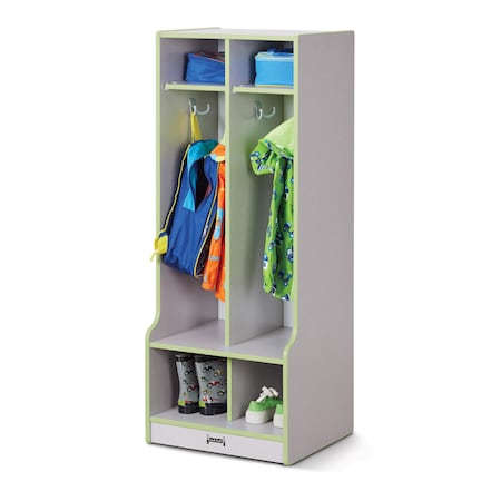 Jonti-Craft Rainbow Accents 2 Section Coat Locker with Step, Key Lime Green 4682JCWW130